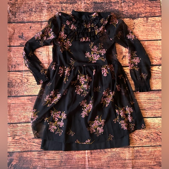 Who What Wear Chiffon Mini Dress Long Sleeve Floral Ruffle Trim Pullover Size XS - Picture 5 of 12
